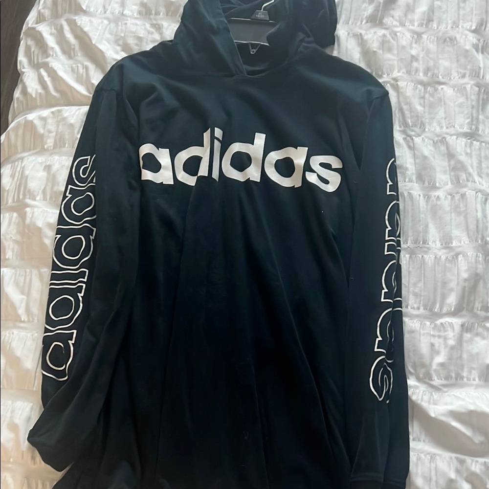 Boys Adidas Black Hooded Tshirt with White Lettering